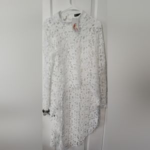 Prettygarden women's white asymmetrical shirt lace. Size Large